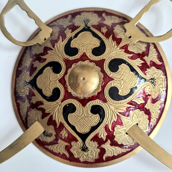 Turkish enamel hand painted brass wall plaque shiel and swords. - Picture 3 of 5